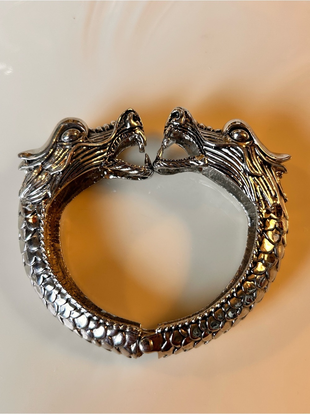 Viking Double Dragon Head Cuff Bracelet, Mythical Gothic - Picture 2 of 10